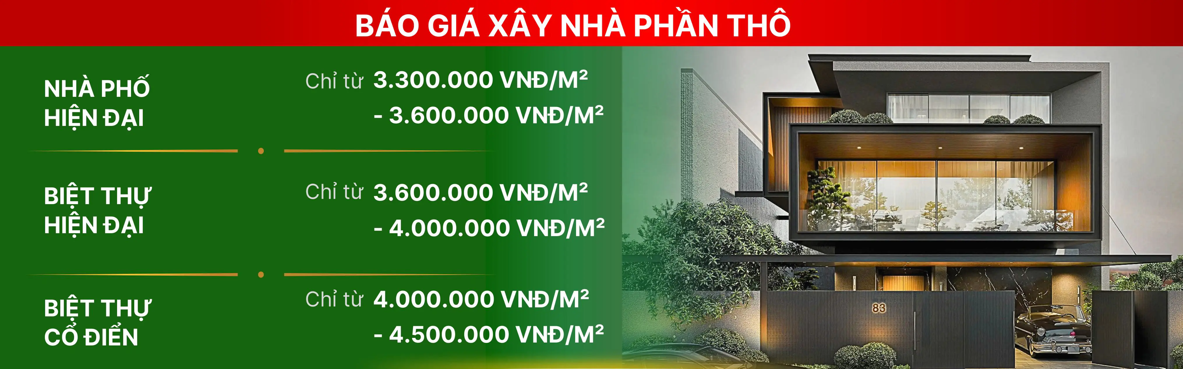 Báo giá xây nhà phần thô 2025