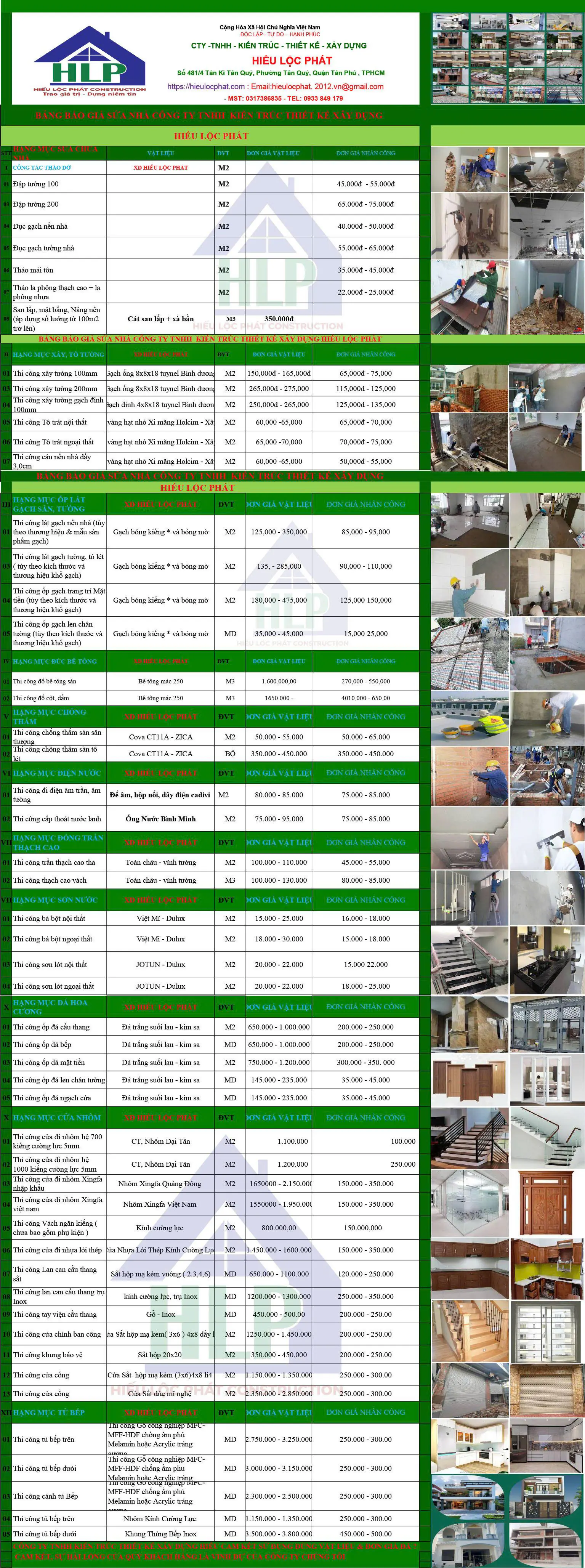 báo giá sửa chữa nhà tại Hiếu Lộc Phát