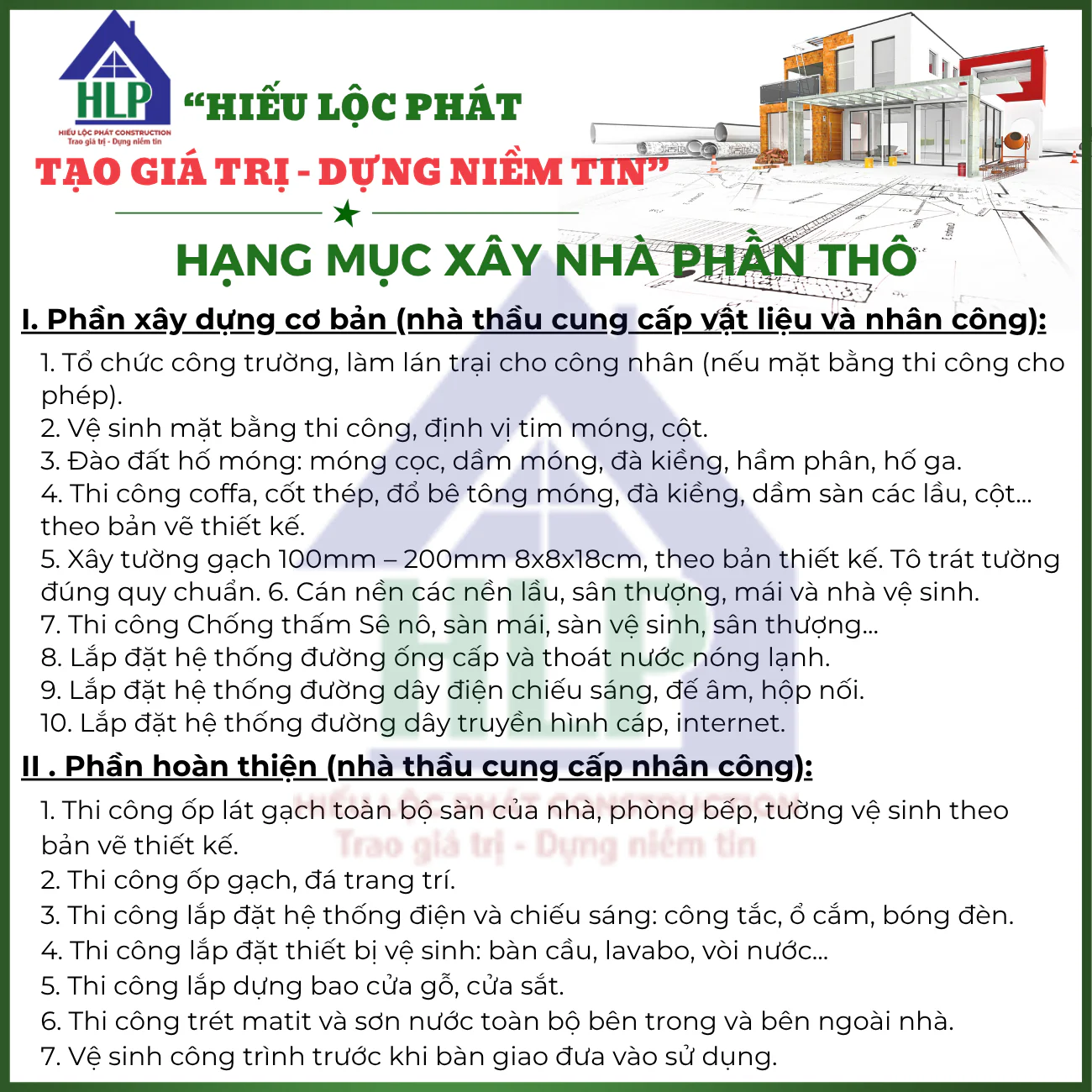 Hạng mục thi công phần thô