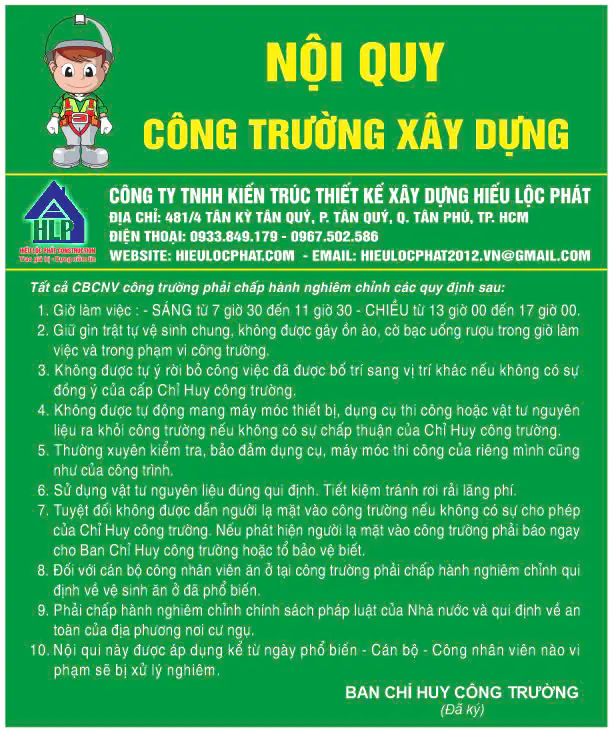 Nội quy công trường xây dựng tại Hiếu Lộc Phát